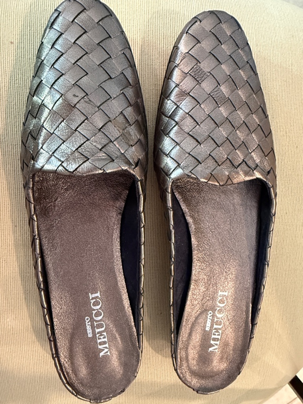 Sesto Meucci Metallic Woven Slip-On Mules - Silver